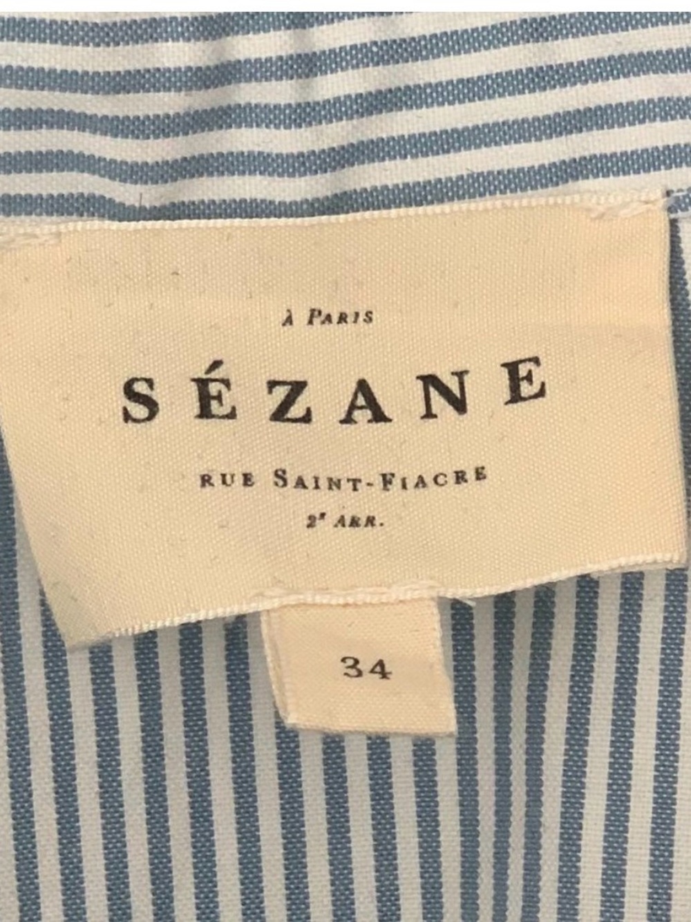 Sézane Chlo Blue Ecru Striped Lace Collar Blouse | French Style | Size 34 - Picture 4 of 5